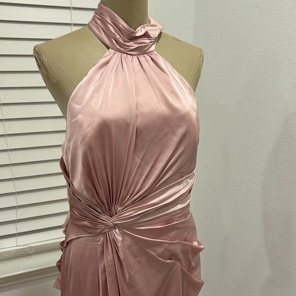 Ieena for Mac Duggal Side Ruched Satin Halter Gown - Picture 6 of 9